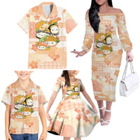 Personalized Japanese Kawaii Sushi Family Matching Off The Shoulder Long Sleeve Dress and Hawaiian Shirt Peach Wagara Palaka This Is How I Roll