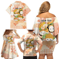 Personalized Japanese Kawaii Sushi Family Matching Off Shoulder Short Dress and Hawaiian Shirt Peach Wagara Palaka This Is How I Roll