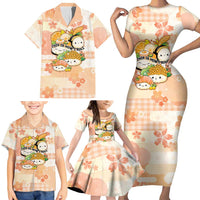 Personalized Japanese Kawaii Sushi Family Matching Short Sleeve Bodycon Dress and Hawaiian Shirt Peach Wagara Palaka This Is How I Roll