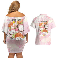 Personalized Japanese Kawaii Sushi Couples Matching Off Shoulder Short Dress and Hawaiian Shirt Pink Wagara Palaka This Is How I Roll LT9 - Polynesian Pride