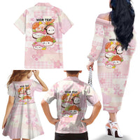 Personalized Japanese Kawaii Sushi Family Matching Off The Shoulder Long Sleeve Dress and Hawaiian Shirt Pink Wagara Palaka This Is How I Roll