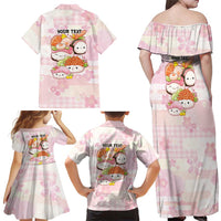 Personalized Japanese Kawaii Sushi Family Matching Off Shoulder Maxi Dress and Hawaiian Shirt Pink Wagara Palaka This Is How I Roll