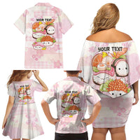 Personalized Japanese Kawaii Sushi Family Matching Off Shoulder Short Dress and Hawaiian Shirt Pink Wagara Palaka This Is How I Roll