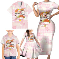 Personalized Japanese Kawaii Sushi Family Matching Short Sleeve Bodycon Dress and Hawaiian Shirt Pink Wagara Palaka This Is How I Roll