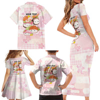 Personalized Japanese Kawaii Sushi Family Matching Short Sleeve Bodycon Dress and Hawaiian Shirt Pink Wagara Palaka This Is How I Roll