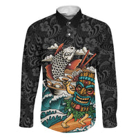 Personalized Japanese Koi Fish Ramen Family Matching Off The Shoulder Long Sleeve Dress and Hawaiian Shirt Tiki Surfing Wagara Hibiscus Pattern