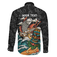 Personalized Japanese Koi Fish Ramen Family Matching Off The Shoulder Long Sleeve Dress and Hawaiian Shirt Tiki Surfing Wagara Hibiscus Pattern