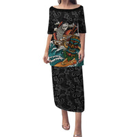 Personalized Japanese Koi Fish Ramen Family Matching Puletasi and Hawaiian Shirt Tiki Surfing Wagara Hibiscus Pattern