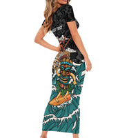 Personalized Japanese Koi Fish Ramen Family Matching Short Sleeve Bodycon Dress and Hawaiian Shirt Tiki Surfing Wagara Hibiscus Pattern