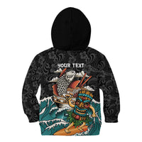 Personalized Japanese Koi Fish Ramen Kid Hoodie Tiki Surfing Wagara Hibiscus Pattern