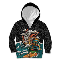 Personalized Japanese Koi Fish Ramen Kid Hoodie Tiki Surfing Wagara Hibiscus Pattern