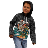 Personalized Japanese Koi Fish Ramen Kid Hoodie Tiki Surfing Wagara Hibiscus Pattern