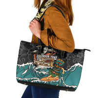 Personalized Japanese Koi Fish Ramen Leather Tote Bag Tiki Surfing Wagara Hibiscus Pattern