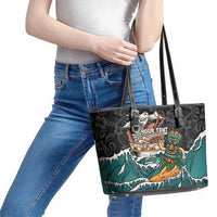 Personalized Japanese Koi Fish Ramen Leather Tote Bag Tiki Surfing Wagara Hibiscus Pattern