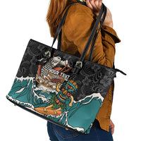 Personalized Japanese Koi Fish Ramen Leather Tote Bag Tiki Surfing Wagara Hibiscus Pattern