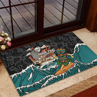 Personalized Japanese Koi Fish Ramen Rubber Doormat Tiki Surfing Wagara Hibiscus Pattern LT9 - Polynesian Pride