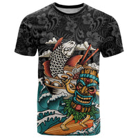 Personalized Japanese Koi Fish Ramen T Shirt Tiki Surfing Wagara Hibiscus Pattern