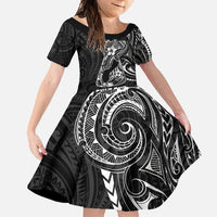 Black Guam Latte Stone Tribal Tattoo Family Matching Long Sleeve Bodycon Dress and Hawaiian Shirt Hafa Adai Six 7 One