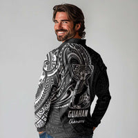 Black Guam Latte Stone Tribal Tattoo Long Sleeve Polo Shirt Hafa Adai Six 7 One