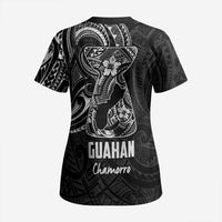 Black Guam Latte Stone Tribal Tattoo Scrub Top Hafa Adai Six 7 One - Polynesian Pride