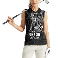 Black Guam Latte Stone Tribal Tattoo Women Sleeveless Polo Shirt Hafa Adai Six 7 One