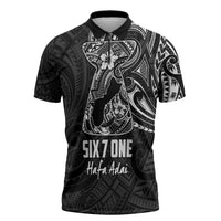 Black Guam Latte Stone Tribal Tattoo Zipper Polo Shirt Hafa Adai Six 7 One LT9 Black - Polynesian Pride