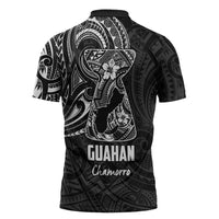 Black Guam Latte Stone Tribal Tattoo Zipper Polo Shirt Hafa Adai Six 7 One LT9 - Polynesian Pride