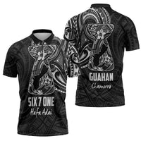 Black Guam Latte Stone Tribal Tattoo Zipper Polo Shirt Hafa Adai Six 7 One LT9 - Polynesian Pride