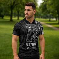 Black Guam Latte Stone Tribal Tattoo Zipper Polo Shirt Hafa Adai Six 7 One LT9 - Polynesian Pride
