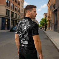 Black Guam Latte Stone Tribal Tattoo Zipper Polo Shirt Hafa Adai Six 7 One LT9 - Polynesian Pride