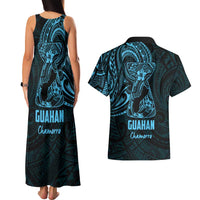 Blue Guam Latte Stone Tribal Tattoo Couples Matching Tank Maxi Dress and Hawaiian Shirt Hafa Adai Six 7 One