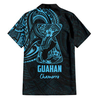 Blue Guam Latte Stone Tribal Tattoo Family Matching Long Sleeve Bodycon Dress and Hawaiian Shirt Hafa Adai Six 7 One