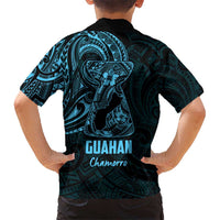 Blue Guam Latte Stone Tribal Tattoo Hawaiian Shirt Hafa Adai Six 7 One