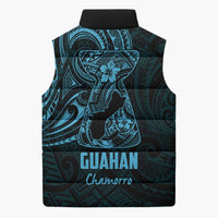 Blue Guam Latte Stone Tribal Tattoo Sleeveless Puffer Jacket Hafa Adai Six 7 One - Polynesian Pride