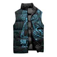 Blue Guam Latte Stone Tribal Tattoo Sleeveless Puffer Jacket Hafa Adai Six 7 One - Polynesian Pride