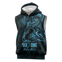 Blue Guam Latte Stone Tribal Tattoo Sleeveless Zip Hoodie Hafa Adai Six 7 One LT9 Blue - Polynesian Pride