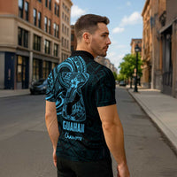 Blue Guam Latte Stone Tribal Tattoo Zipper Polo Shirt Hafa Adai Six 7 One - Polynesian Pride