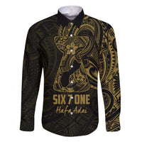 Gold Guam Latte Stone Tribal Tattoo Family Matching Short Sleeve Bodycon Dress and Hawaiian Shirt Hafa Adai Six 7 One