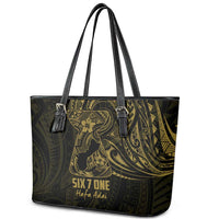 Gold Guam Latte Stone Tribal Tattoo Leather Tote Bag Hafa Adai Six 7 One