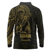 Gold Guam Latte Stone Tribal Tattoo Long Sleeve Polo Shirt Hafa Adai Six 7 One