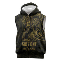 Gold Guam Latte Stone Tribal Tattoo Sleeveless Zip Hoodie Hafa Adai Six 7 One - Polynesian Pride