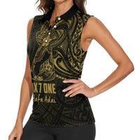 Gold Guam Latte Stone Tribal Tattoo Women Sleeveless Polo Shirt Hafa Adai Six 7 One