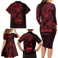 Oxblood Guam Latte Stone Tribal Tattoo Family Matching Long Sleeve Bodycon Dress and Hawaiian Shirt Hafa Adai Six 7 One