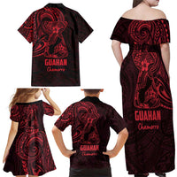 Oxblood Guam Latte Stone Tribal Tattoo Family Matching Off Shoulder Maxi Dress and Hawaiian Shirt Hafa Adai Six 7 One