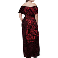 Oxblood Guam Latte Stone Tribal Tattoo Family Matching Off Shoulder Maxi Dress and Hawaiian Shirt Hafa Adai Six 7 One