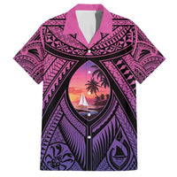Guam Chamorro Artsy Family Matching Off Shoulder Short Dress and Hawaiian Shirt Guahan Sunset Beach