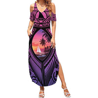 Guam Chamorro Artsy Family Matching Summer Maxi Dress and Hawaiian Shirt Guahan Sunset Beach