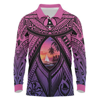 Guam Chamorro Artsy Long Sleeve Polo Shirt Guahan Sunset Beach