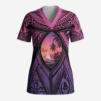 Guam Chamorro Artsy Scrub Top Guahan Sunset Beach - Polynesian Pride