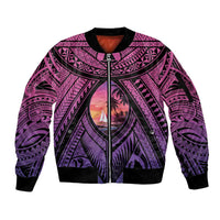 Guam Chamorro Artsy Sleeve Zip Bomber Jacket Guahan Sunset Beach